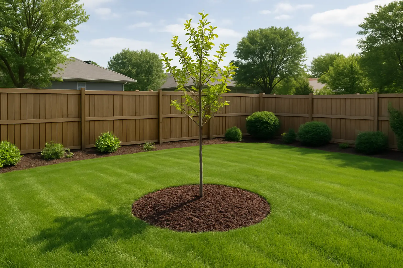 newly planted tree after stump removal