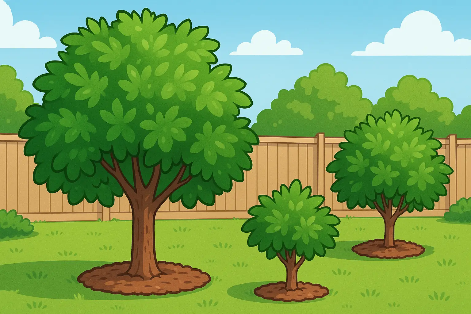 illustration of a backyard with healthy trees